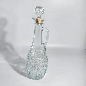 Starburst Daisy In Triangles Cut Glass Decanter With Stopper and Cork Vintage